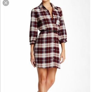 Pink Owl plaid shirt dress NWOT